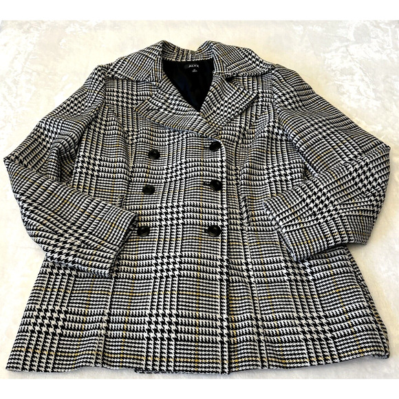 ALYX Women's Herringbone Jacket Coat Sz 14 Black White Yellow Double Breasted - Picture 1 of 10